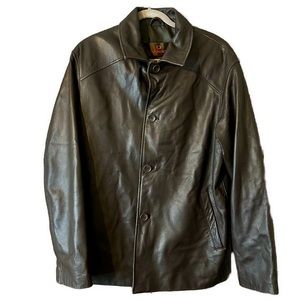Danier Men’s Brown Pebbled Leather Button Up Motorcycle Jacket Sz M